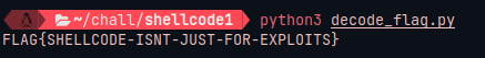 Shell linux executando o script em python decode_flag.py, mostrando como resultado a flag decodificada.